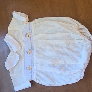 Seersucker yellow and white creeper.  Baby boy, 6M